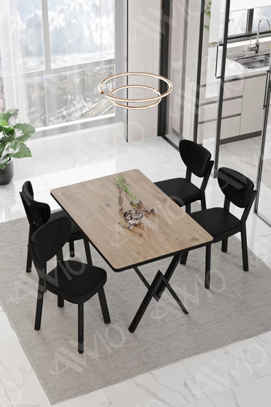 AVVİO Vanensi  ELMA Sandalye 80x120 Yemek Masası Mutfak Masası 4 Kişilik Masa Sandalye Takım ürün görseli 1