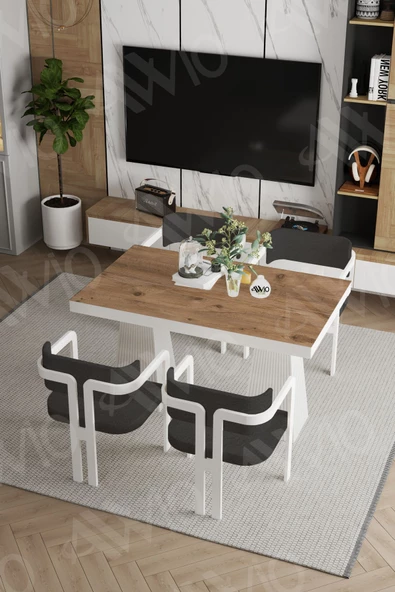 AVVİO Angelos Lake Mdf Ayak Tokyo Demonte Sandalye 80x120 Yemek Masası Mutfak Masası 4 Kişilik ürün görseli 1