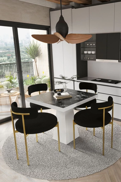 AVVİO ARONA  Beyaz Lake MDF Ayak  90x90 Yemek Masası Mutfak Masası 4 Kişilik Masa Takımı Teddy Sandalye ürün görseli 1