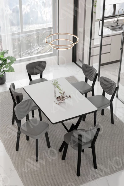 AVVİO ELMA Sandalye 80x140 Yemek Masası Mutfak Masası 6 Kişilik Masa Sandalye Takım ürün görseli 1
