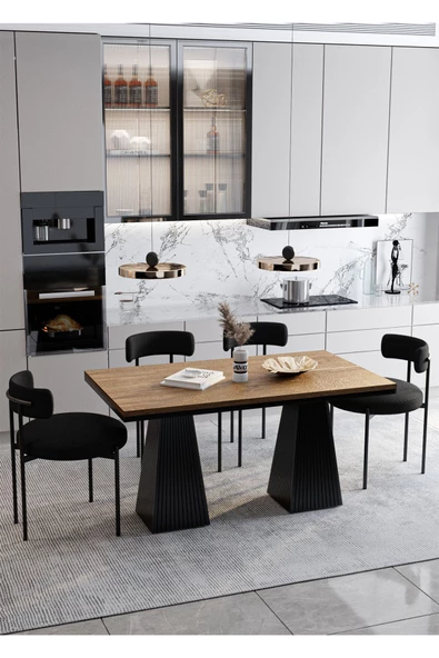 AVVİO Venera Lake MDF  Ayak Teddy Sandalye 80x120 Yemek Masası Mutfak Masası 4 Kişilik Masa Sandalye Takım ürün görseli 1
