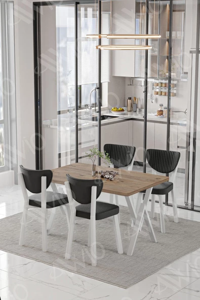 AVVİO Beyaz Elma Sandalye 80x120 Yemek Masası Mutfak Masası 4 Kişilik Masa Sandalye Takımı ürün görseli 1