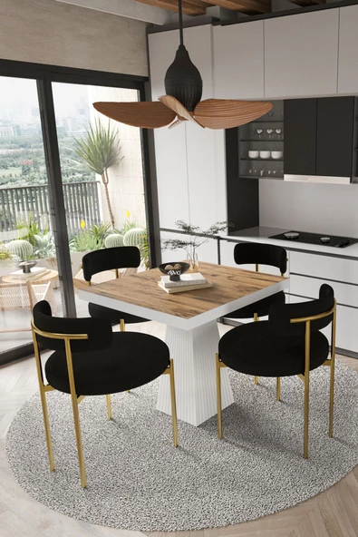 AVVİO ARONA  Beyaz Lake MDF Ayak  90x90 Yemek Masası Mutfak Masası 4 Kişilik Masa Takımı Teddy Sandalye ürün görseli 1