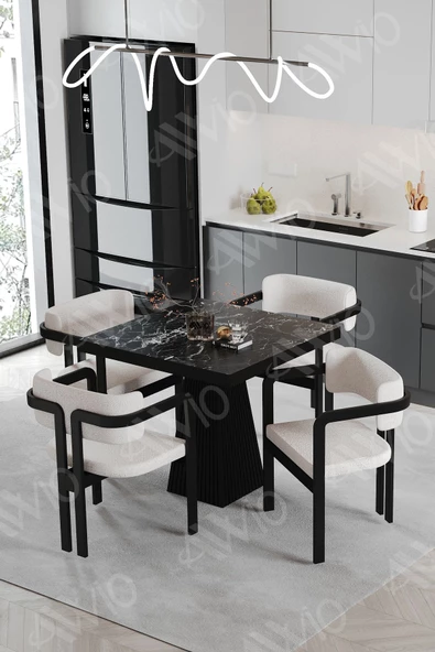 AVVİO NERO Lake Mdf Ayak Tokyo Demonte Sandalye 80x80 Yemek Masası Mutfak Masası 4 Kişilik ürün görseli 1