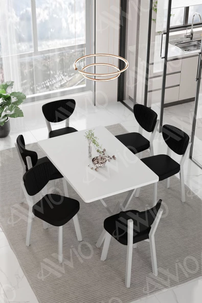 AVVİO RİTA BEYAZ   ELMA Sandalye 80x140 Yemek Masası Mutfak Masası 6 Kişilik Masa Sandalye Takım ürün görseli 1