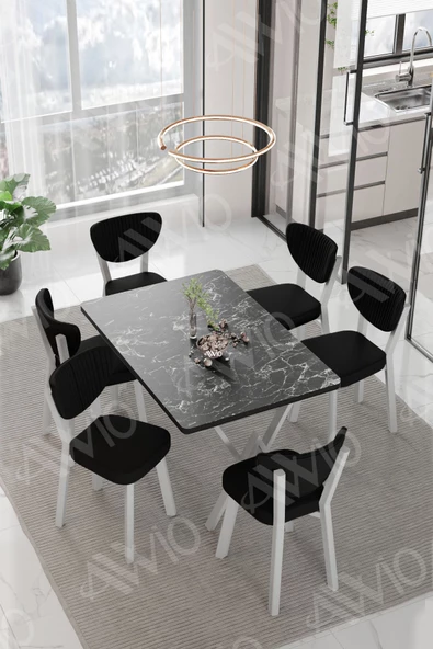 AVVİO RİTA BEYAZ   ELMA Sandalye 80x140 Yemek Masası Mutfak Masası 6 Kişilik Masa Sandalye Takım ürün görseli 1