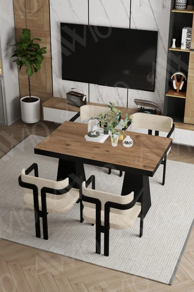 AVVİO Marble Lake Mdf Ayak Tokyo Demonte Sandalye 80x120 Yemek Masası Mutfak Masası 4 Kişilik ürün görseli 1