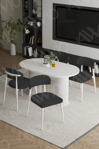 AVVİO ALESSA  Beyaz PTT Ayak Polo Metal Sandalye 80X140 Yemek Masası Mutfak Masası Masa Sandalye Takımı ürün görseli 1