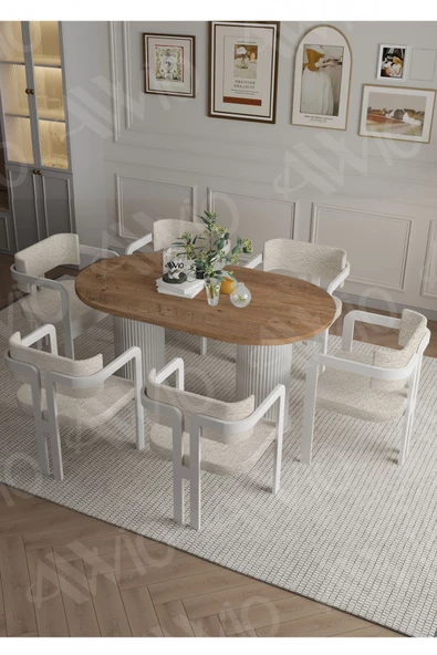 AVVİO ANFORA  Ptt Lake Mdf Ayak 6'lı Tokyo Metal Demonte Sandalye 80x160 Masa Sandalye Takımı ürün görseli 1
