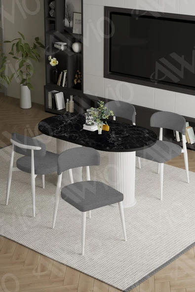 AVVİO LAVİN Beyaz PTT Ayak Polo Metal Sandalye 80X140 Yemek Masası Mutfak Masası Masa Sandalye Takımı ürün görseli 1