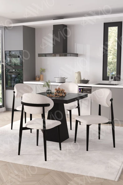 AVVİO Viola Siyah Polo Metal Sandalye 90X90 Kare  Yemek Masası Mutfak Masası Masa Sandalye Takımı ürün görseli 1