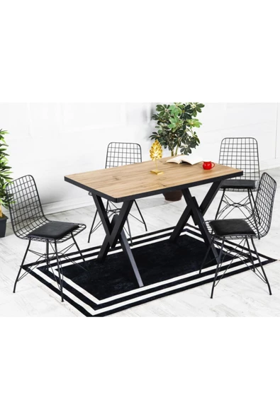 AVVİO 80x120 Arya Tel Kafes 4 Kişilik Akça Mutfak Masası Yemek Masası Cafe Masası Oval Kenar ürün görseli 1