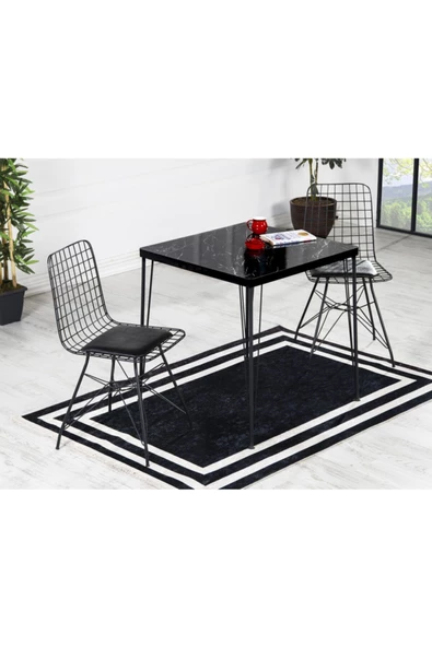 AVVİO Ekru 2 Kişilik Yemek Masası Takımı-mutfak Masası Takımı-siyah Mermer Görünümlü 70x70 Oval Kenar ürün görseli 1