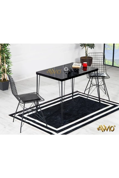AVVİO 60x90 Ezgi 2 Kişilik Yemek Masası Takımı-mutfak Masası Takımı-siyah Mermer Desenli Oval Kenar ürün görseli 1