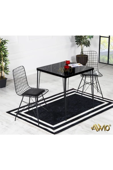 AVVİO 70x70 Defne 2 Kişilik Yemek Masası Takımı-mutfak Masası Takımı-siyah Mermer Desenli ürün görseli 1