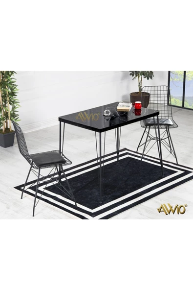 AVVİO 60x90 Ezgi 2 Kişilik Yemek Masası Takımı-mutfak Masası Takımı-siyah Mermer Desenli Oval Kenar ürün görseli 1