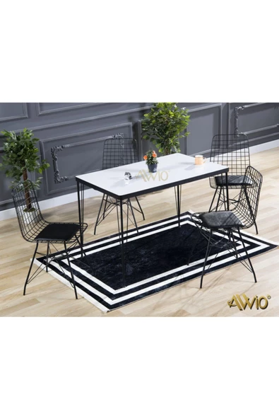 AVVİO 80x120 Ezgi 4 Kişilik Yemek Masası Takımı-mutfak Masası Takımı-beyaz ürün görseli 1