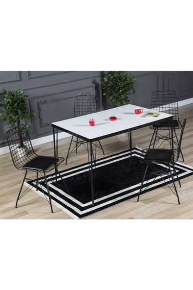 AVVİO Arya 4 Kişilik 80x120 Yemek Masası Takımı-mutfak Masası Takımı- Düz Beyaz Oval Kenar ürün görseli 1