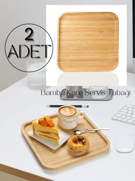 2 Adet Bambu Kare Servis Tabağı, Sunum Seti (20x20 cm) ürün görseli 1