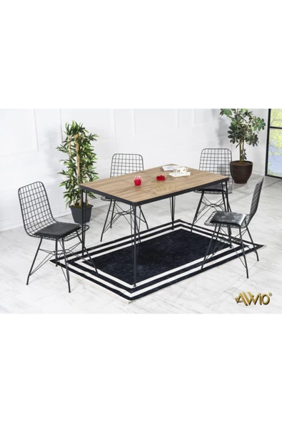 AVVİO 80x120 Tekir Akçağaç 4 Kişilik Yemek Masası Takımı-mutfak Masası Takımı-ceviz Oval Kenar ürün görseli 1