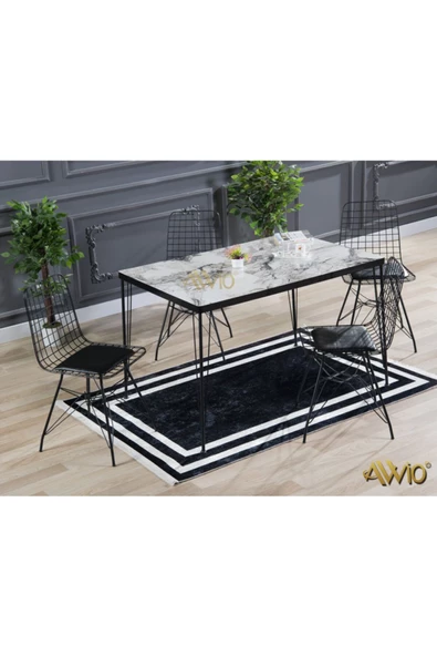 AVVİO Arya 4 Kişilik 80x120 Yemek Masası Takımı-mutfak Masası Takımı- Beyaz Mermer Görünümlü Oval Kenar ürün görseli 1