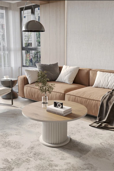 AVVİO Woven Lake MDF AYAK  Modern Yuvarlak Orta Sehpa 70 CM ürün görseli 1