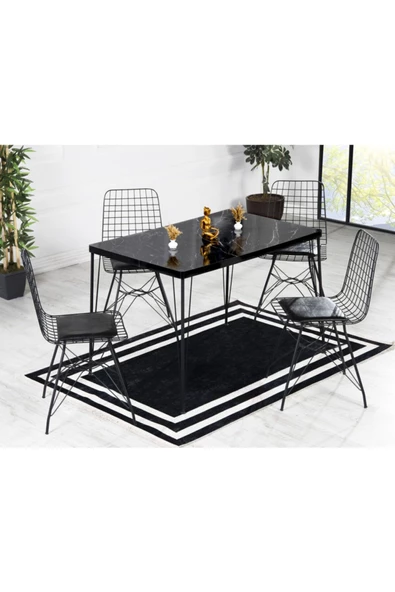 AVVİO Arya 4 Kişilik 80x120 Yemek Masası Takımı-mutfak Masası Takımı-siyah Mermer Oval Kenar ürün görseli 1