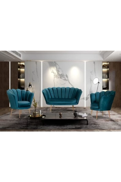 Onurdesign Istiridye Çay Seti Metal Ayaklı Balkon Salon Bahçe Oturma Grubu ürün görseli 1