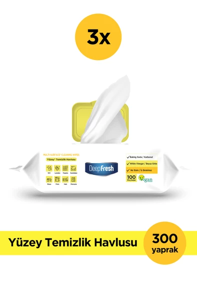 Deep Fresh İz Bırakmaz Yüzey Temizlik Havlusu Limon Yağlı 100 Yaprak 3 Adet ürün görseli 1