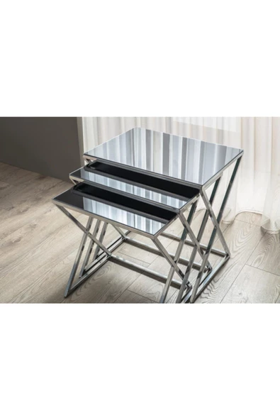 Onurdesign Venedik Metal Crom Ayak Üst Füme Cam Ayna Zigon Sehpa ürün görseli 1