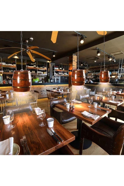 Onurdesign Rustik Retro Ofis Cafe Restorant Ahşap Fıçı Avize ürün görseli 1