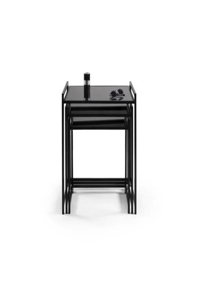 Onurdesign Zuma Metal Ayaklı Siyah Camlı 3lü Zigon Sehpa ürün görseli 1