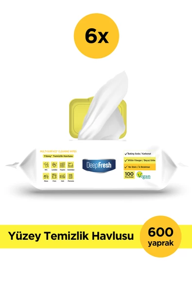 Deep Fresh İz Bırakmaz Yüzey Temizlik Havlusu Limon Yağlı 100 Yaprak 6 Adet ürün görseli 1