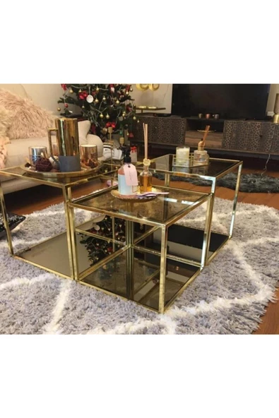 Onurdesign Roma Metal Gold Kaplama Bronz Aynalı Orta Sehpa ürün görseli 1