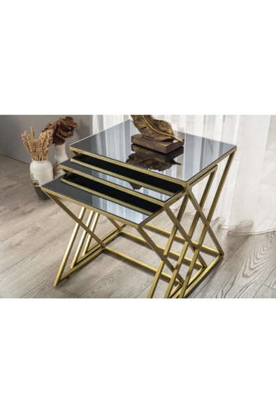 Onurdesign Venedik Metal Gold Füme Cam Aynalı Zigon Sehpa ürün görseli 1