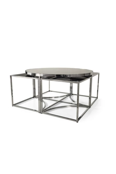 Onurdesign Sosa Metal Crom Füme Aynalı Yuvarlak Orta Sehpa 4+1 ürün görseli 1