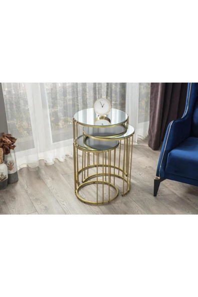 Onurdesign Napoli Gold Metal Ayak Üst Cam Ayna Zigon Sehpa ürün görseli 1