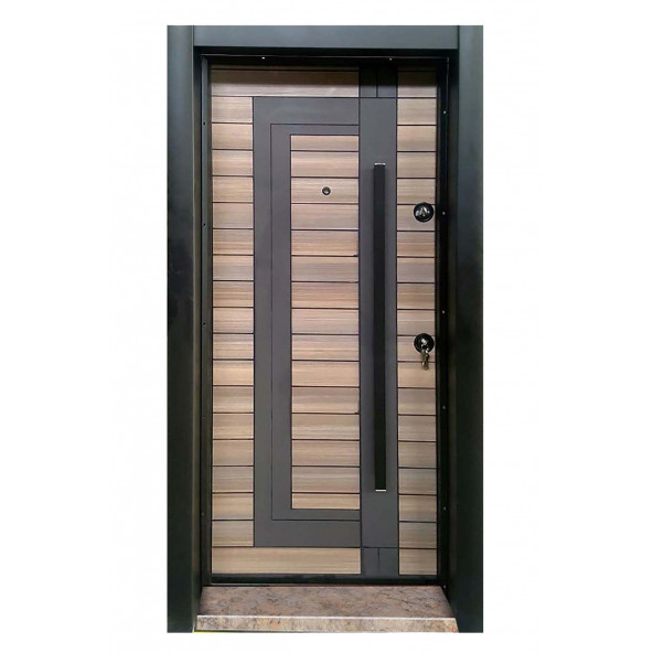 TEZ-1557 Statik Kasalı Rustik Çizgili Model Çelik Kapı, Daire Kapısı, Villa Kapısı ürün görseli 1