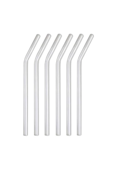 6 Adet Kokteyl Sunum Pipeti Cam Pipet Isıya Dayanıklı Eğimli 20cm Şeffaf Cam Pipet Tekli ürün görseli 1