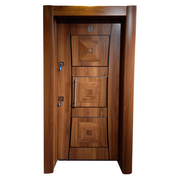 TEZ-3451 Ahşap Kaplama Kabartma Model Çelik Kapı, Daire Kapısı , Villa Kapısı ürün görseli 1