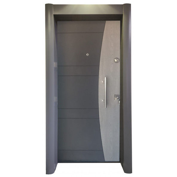 TEZ-1597 Antrasit Renk Statik Kasalı Rustik Çizgili Model Çelik Kapı, Daire Kapısı, Villa Kapısı ürün görseli 1