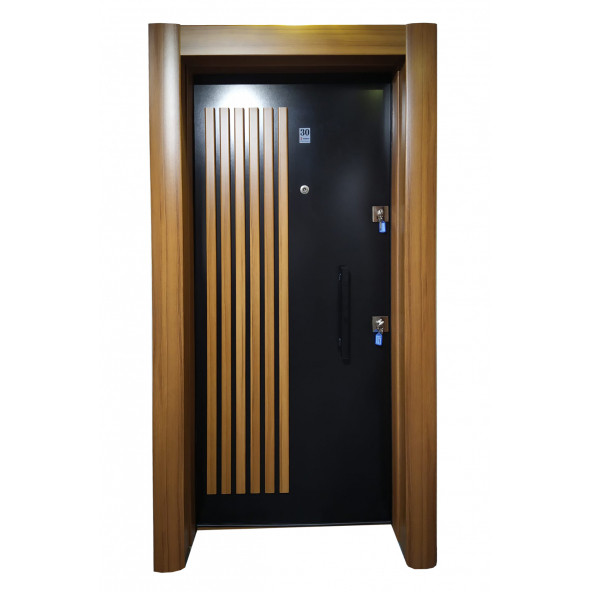 TEZ-3458 Ahşap Kaplama Kabartma Model Çelik Kapı, Daire Kapısı, Villa Kapısı ürün görseli 1