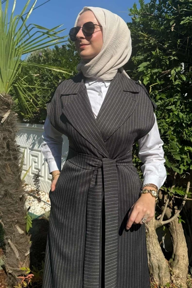 Apoletli Çizgili Takım Antrasit - Resim 4