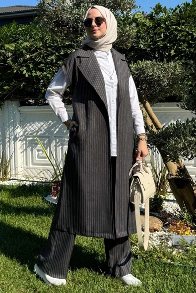 Apoletli Çizgili Takım Antrasit - Resim 8