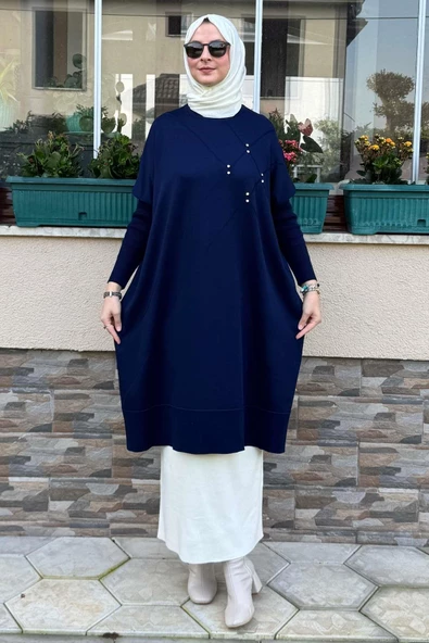 Melda Triko Tunik Lacivert - Resim 4