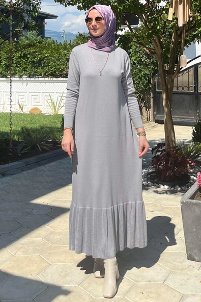 Rüya Gri Triko Elbise - Resim 7