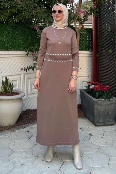 Samanyolu Kahve Triko Elbise - Resim 6