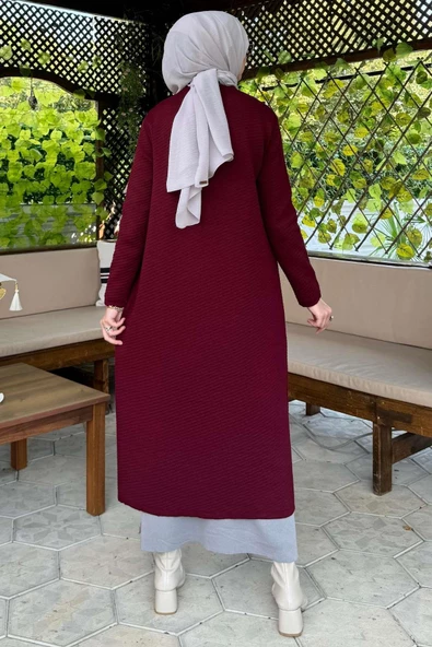Sinem Çelik Örme Triko Hırka Bordo - Resim 6