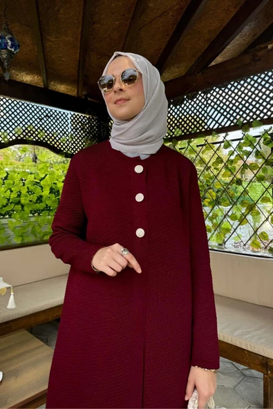 Sinem Çelik Örme Triko Hırka Bordo - Resim 5