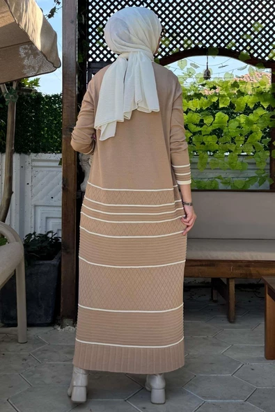 Hayal Triko Elbise Bej - Resim 6